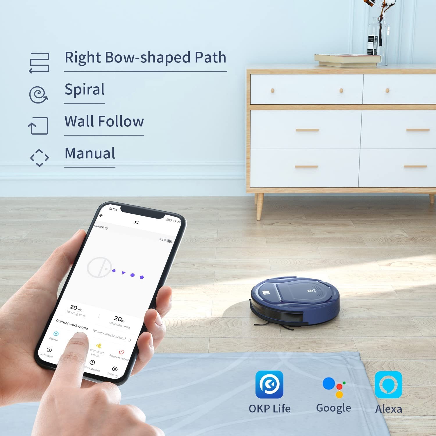 OKP Life K2 Robot Vacuum Cleaner 1800 mAh, Blue