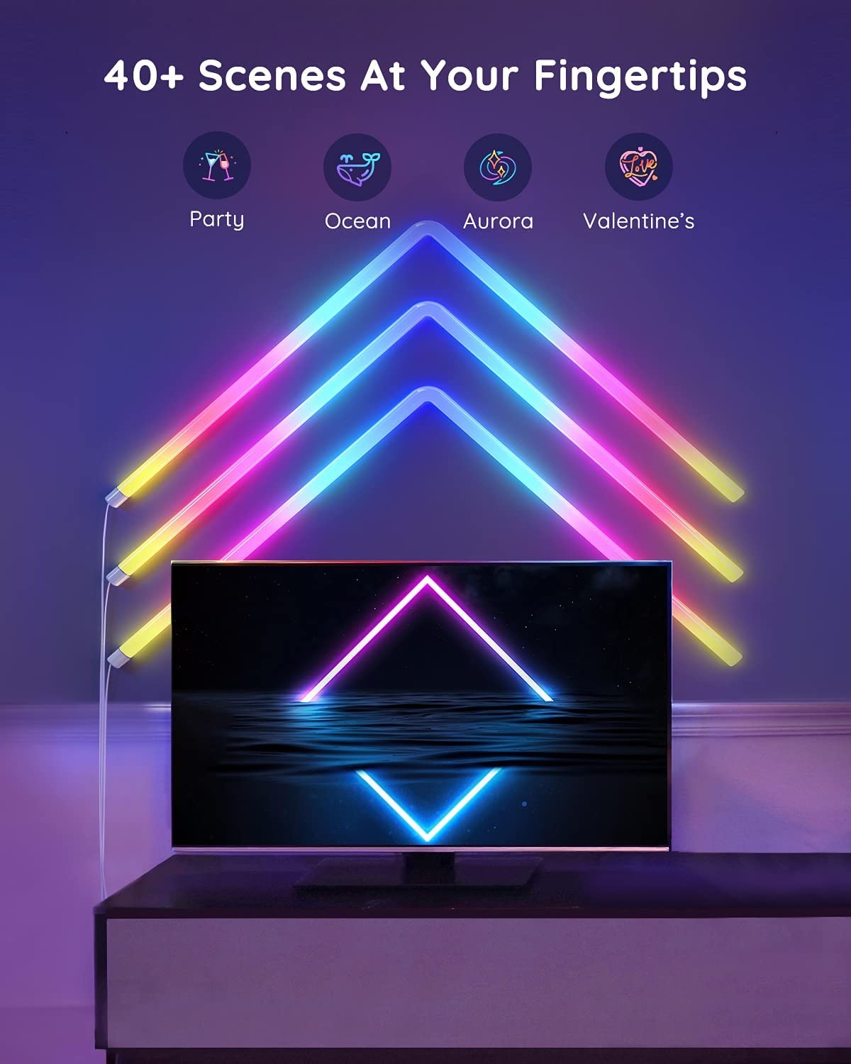 Govee Glide RGBIC Smart Wall Light, Multicolor Customizable, Music Sync Home Decor LED Light Bar for Gaming and Streaming, Alexa and Google Assistant, 8 Pcs and 4 Corners (only 1 Adapter)