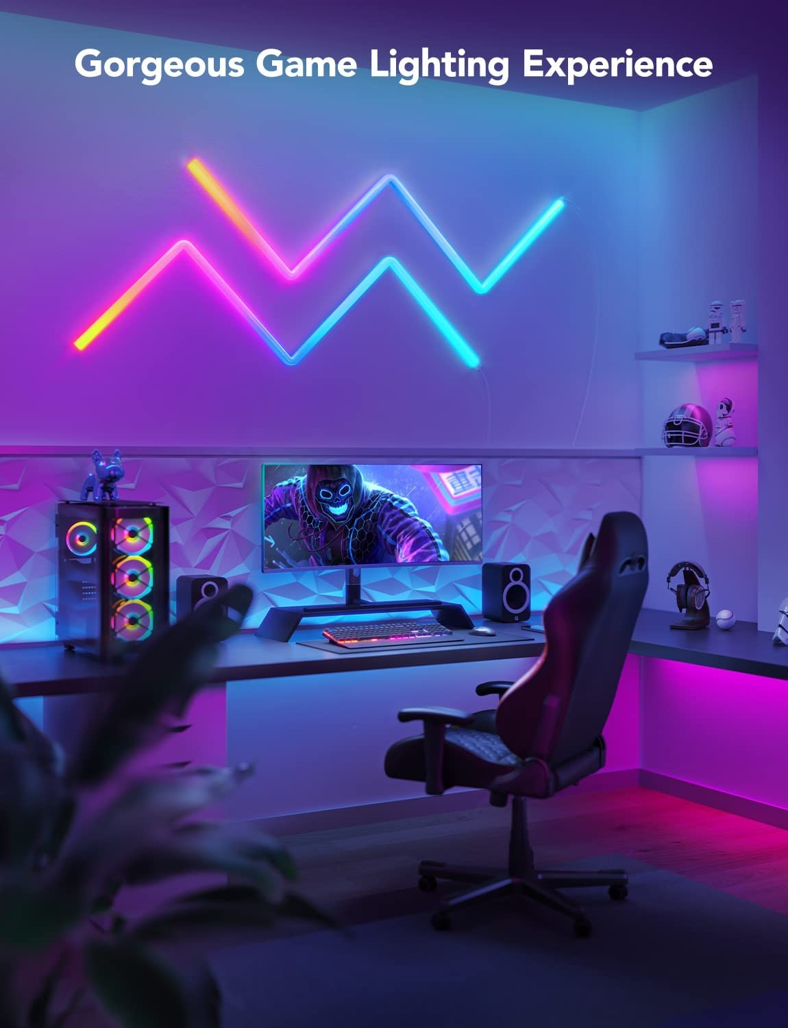 Govee Glide RGBIC Smart Wall Light, Multicolor Customizable, Music Sync Home Decor LED Light Bar for Gaming and Streaming, Alexa and Google Assistant, 8 Pcs and 4 Corners (only 1 Adapter)