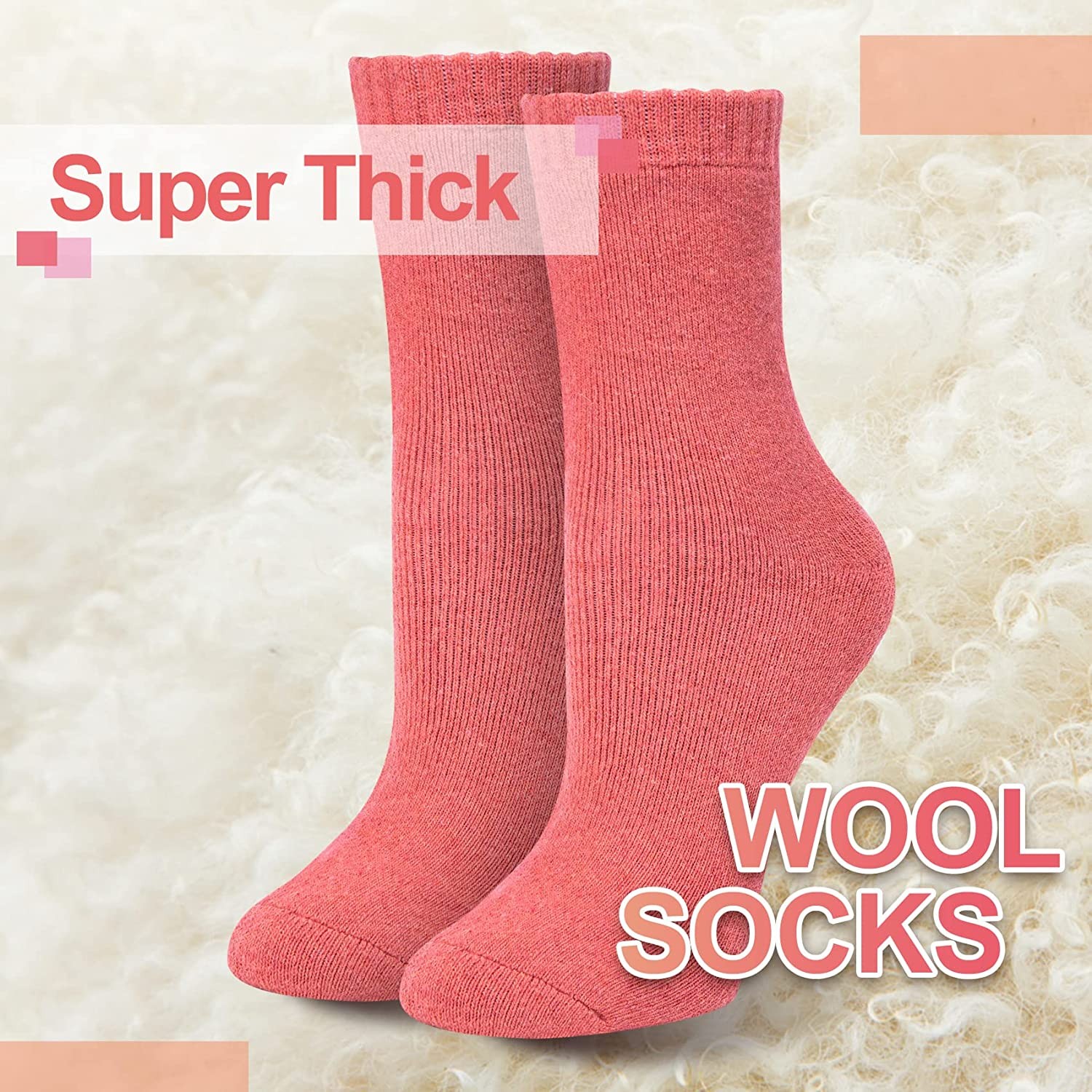 Womens Super Thick Wool Socks Winter Warm Soft Knit Comfy Cozy Crew Boot Socks Gifts, 3 Pack