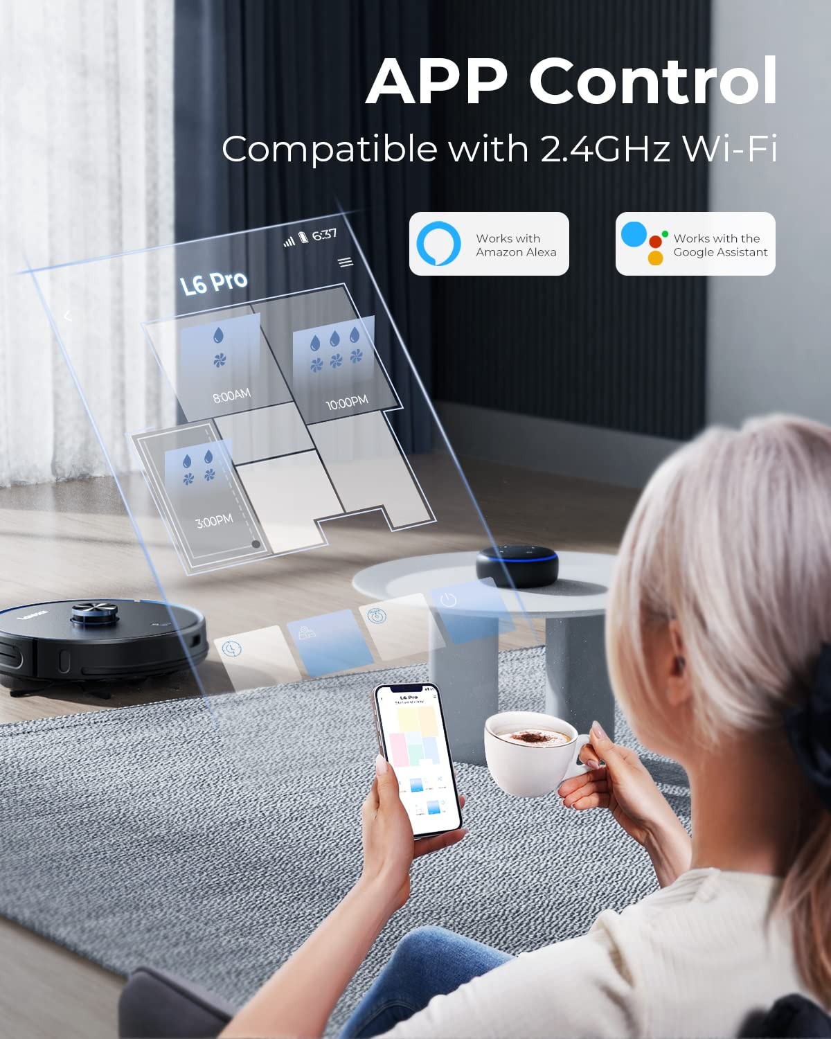 Robot Vacuum and Mop with Auto Dirt Disposal, Max 3500pa Suction, App Control, Editable Map, Lidar Navigation Smart Mapping, Works with Alexa, Laresar L6 Pro Robot Vacuum Cleaner Ideal for Pet Hair