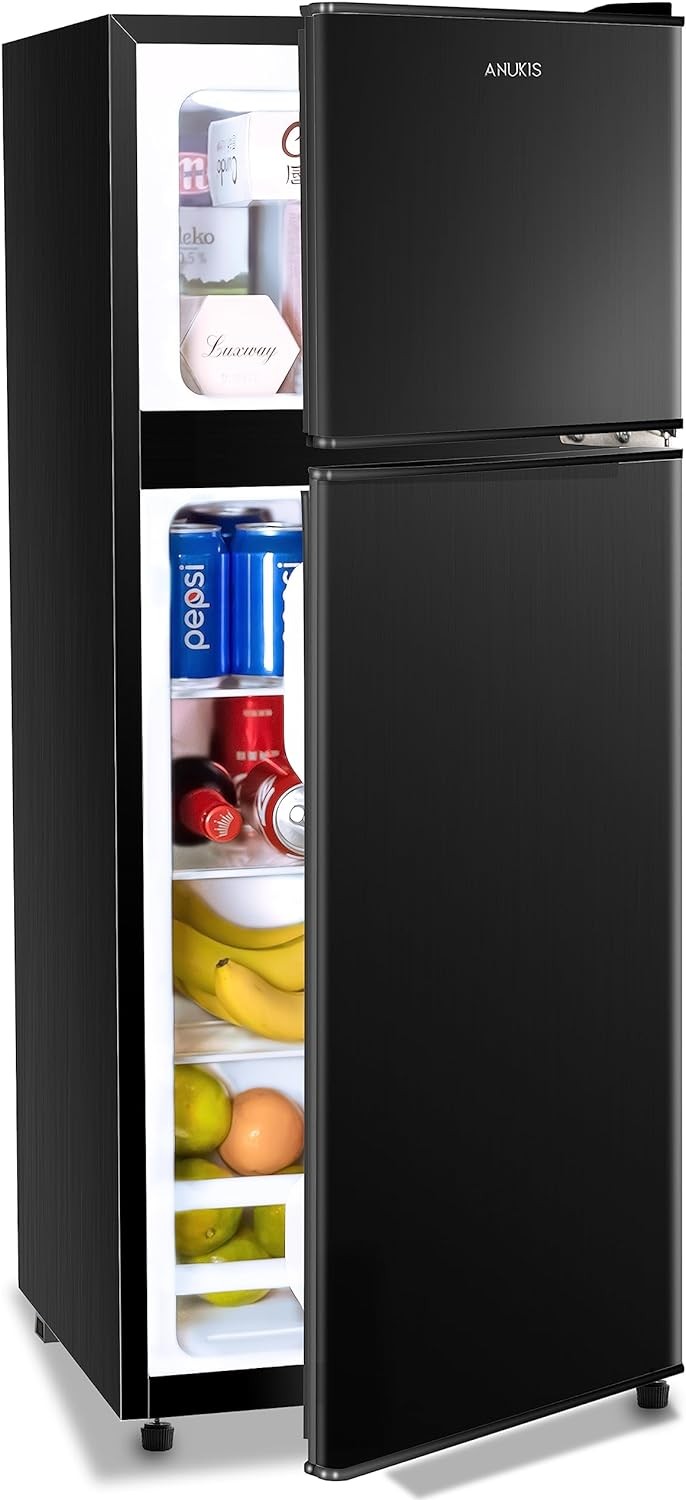 Anukis Compact Refrigerator 4.0 Cu Ft 2 Door Mini Fridge with Freezer For Apartment, Dorm, Office, Family, Basement, Garage, Black