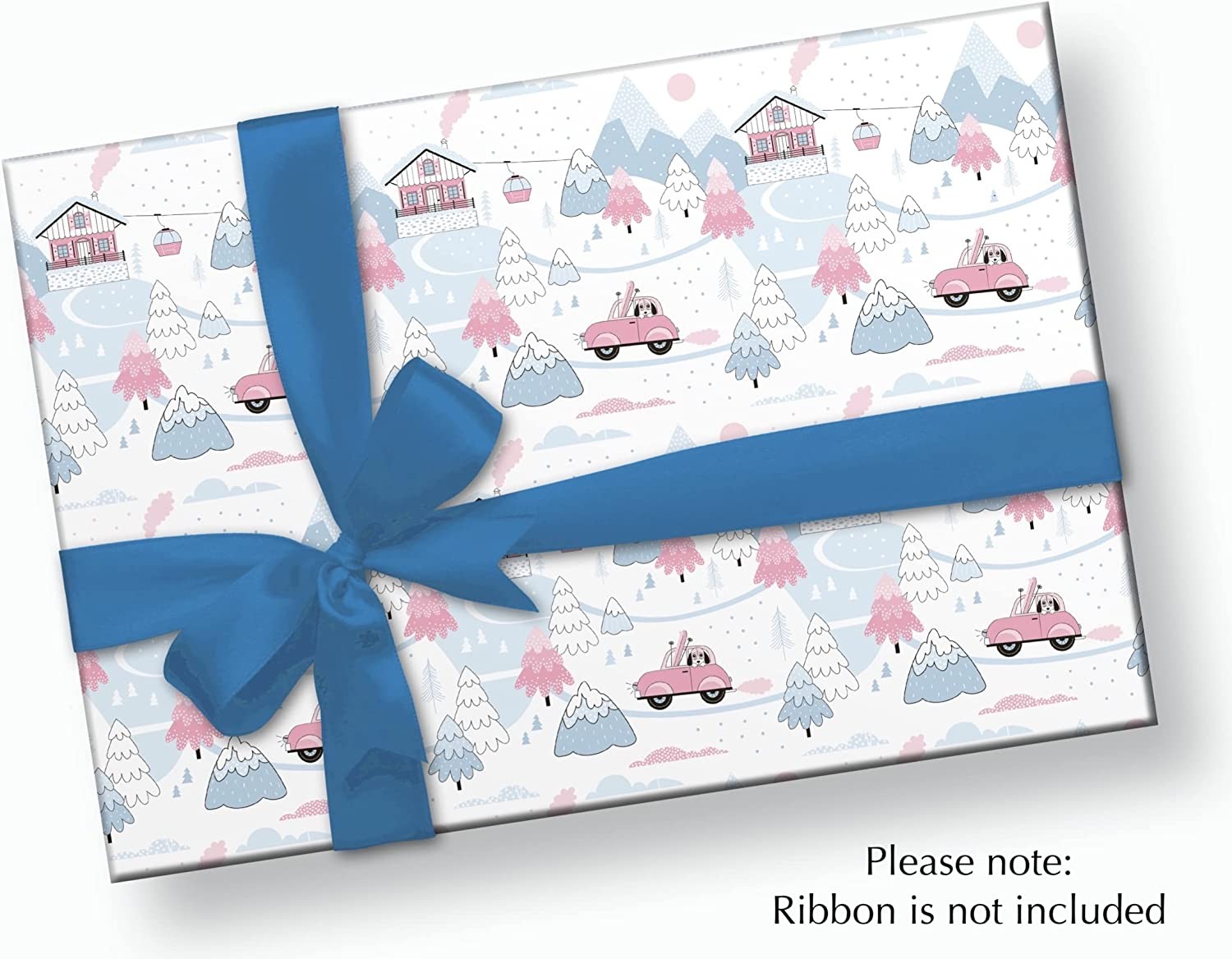 Ski Holiday Winter Gift Wrapping Paper - Folded Flat 30 x 20 Inch (3 Sheets)