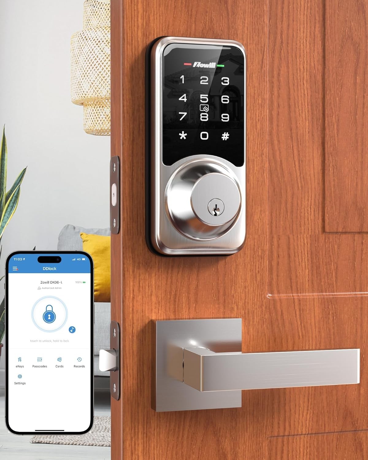 Zowill Front Door Lock Set with APP Contorl - Keyless Entry Door Lock with Handle Set, Electronic Keypad Deadbolt, Auto Lock, Easy Installation - Keypad Door Lock with Handle Compatible with Alexa