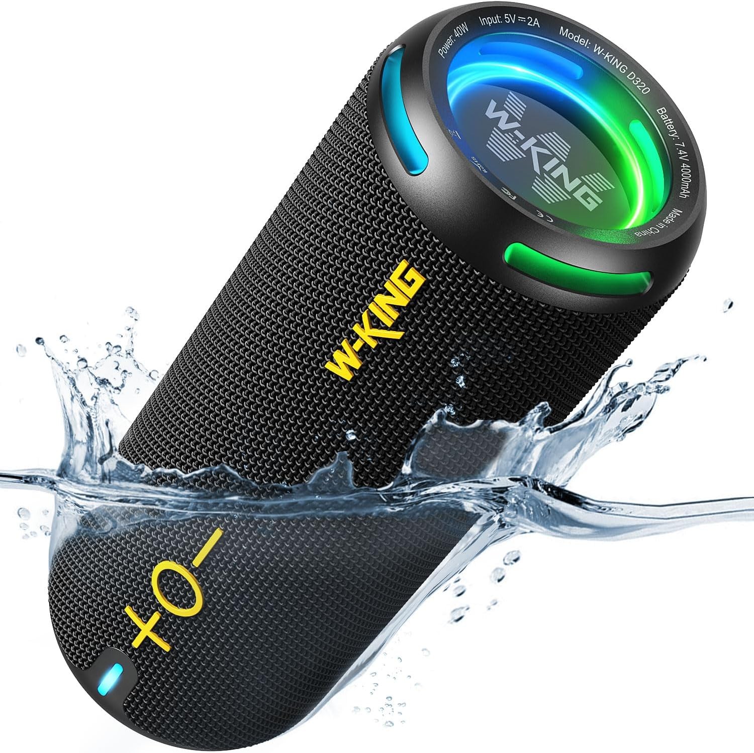 W-KING Bluetooth Speakers, IP67 Waterproof Outdoor Portable Wireless Speaker Loud, Customized EQ APP/Deep Bass, 40W HD 360° Stereo Sound with V5.3/DSP/TF/AUX, Party Lights for Halloween, Shower, Home