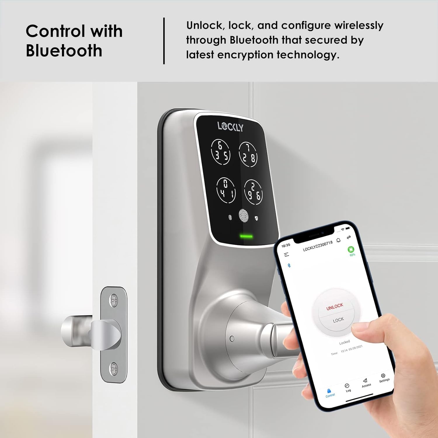 Lockly Model 6S, Bluetooth Smart Lock, Keyless Entry Door Lock, PIN Genie® Keypad, Auto Lock - Satin Nickel