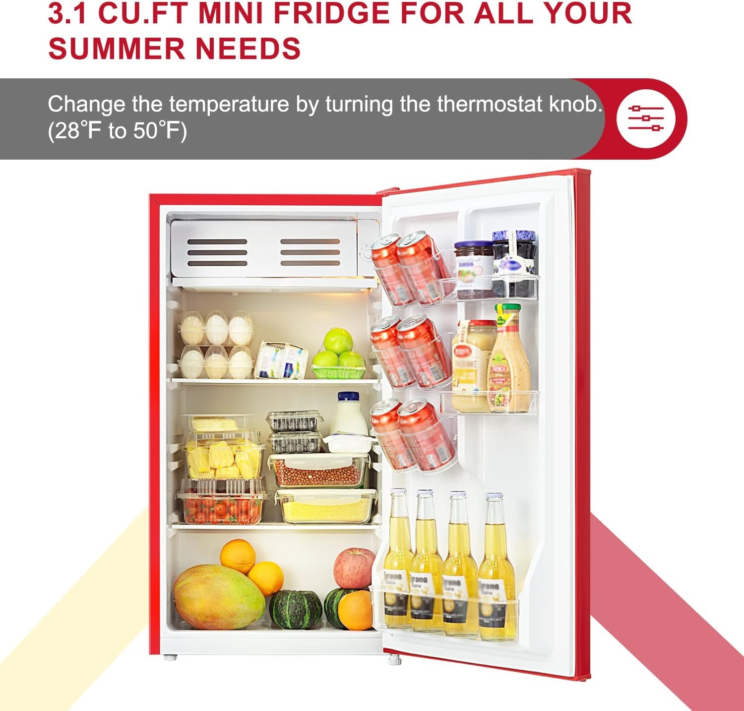Frestec 3.1 CU  Mini Refregiator, Compact Refrigerator, Small Refrigerator with Freezer, Red (FR 310 RED)