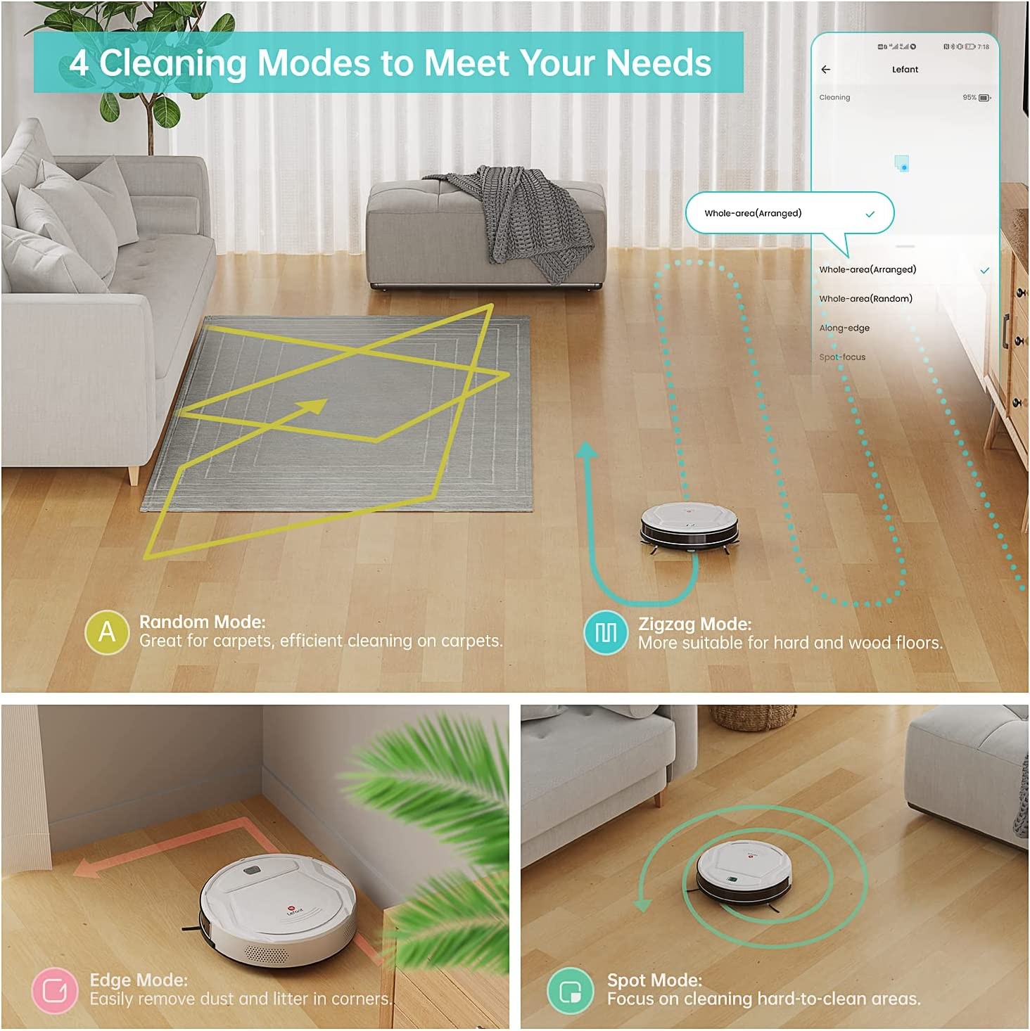 Lefant Robot Vacuum Cleaner, Tangle-Free, Strong Suction, Slim, Low Noise, Automatic Self-Charging, Wi-Fi/App/Alexa Control, Ideal for Pet Hair Hard Floor and Daily Cleaning, M210 White
