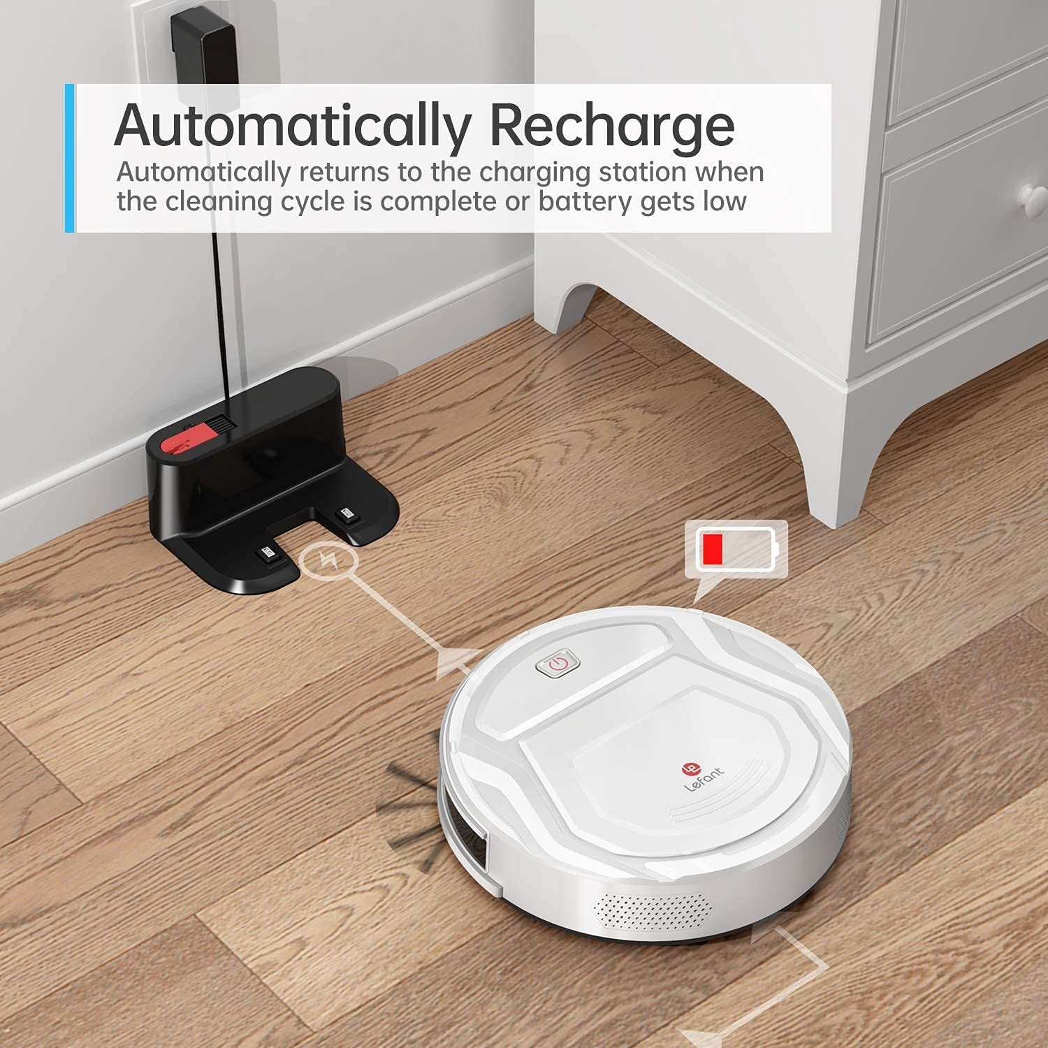 Lefant Robot Vacuum Cleaner, Tangle-Free, Strong Suction, Slim, Low Noise, Automatic Self-Charging, Wi-Fi/App/Alexa Control, Ideal for Pet Hair Hard Floor and Daily Cleaning, M210 White