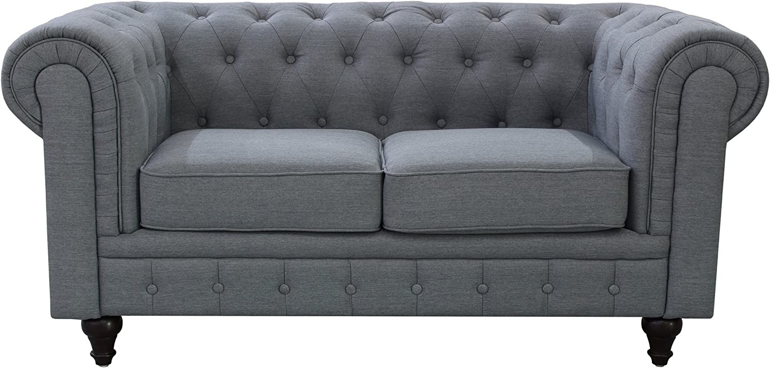 US Pride Furniture Linen Fabric Chesterfield Sofa Set, Grey