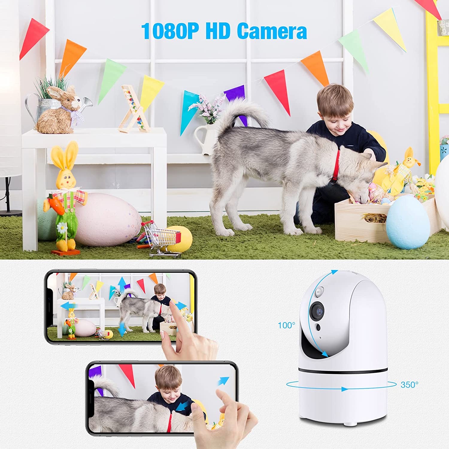 Indoor Camera, 1080P Pet Camera with Motion and Sound Detection, Pan/Tilt/Zoom WiFi Camera with Night Vision, 2-Way Audio & Cloud Services for Baby Monitor Home Security Camera