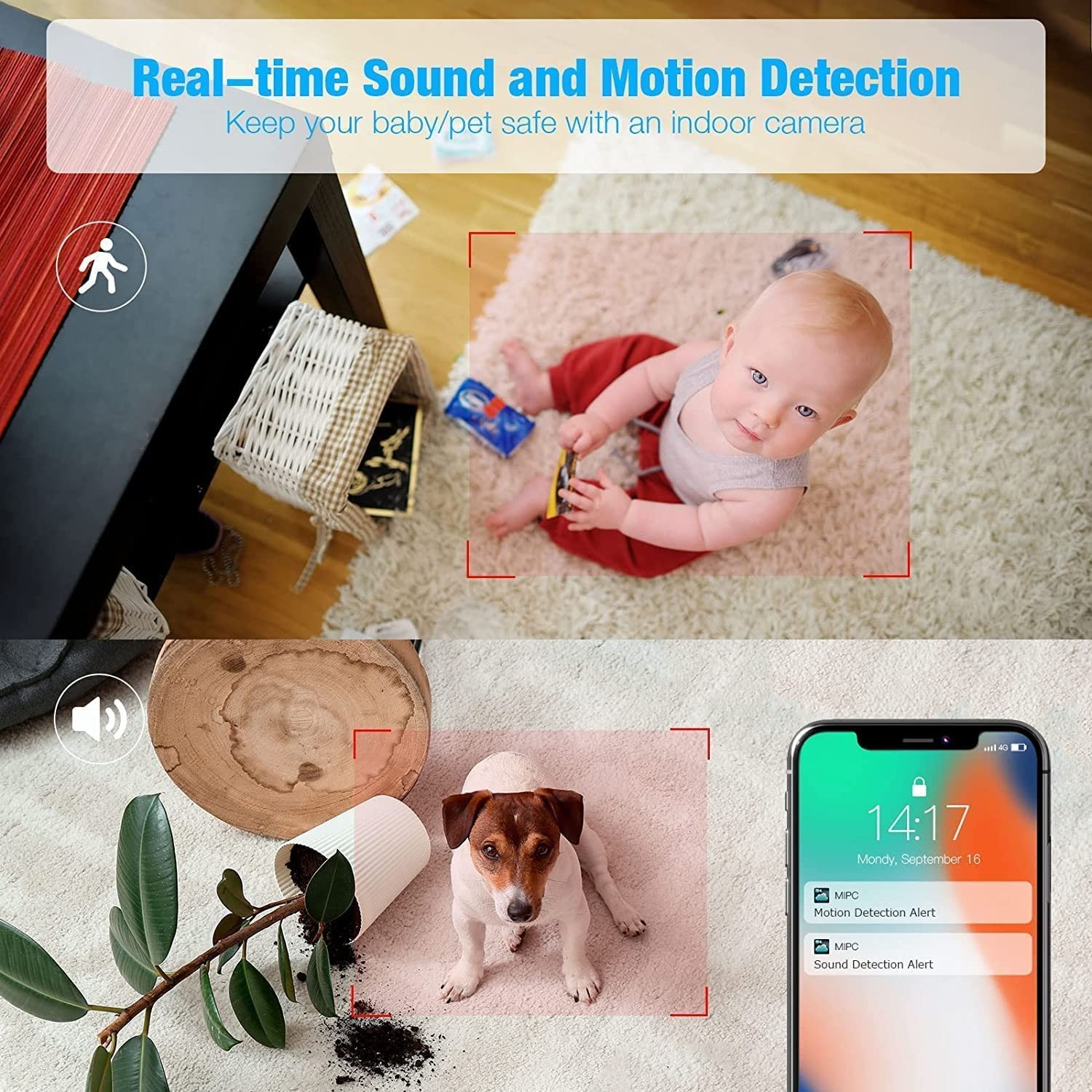 Baby Monitor with Camera and Audio, 1080P HD Pet Camera with Sound/Motion Detect, Plug-in Indoor Security Camera with Night Vision, 2 Way Audio Nanny IP Cam for Home Surveillance-Alexa