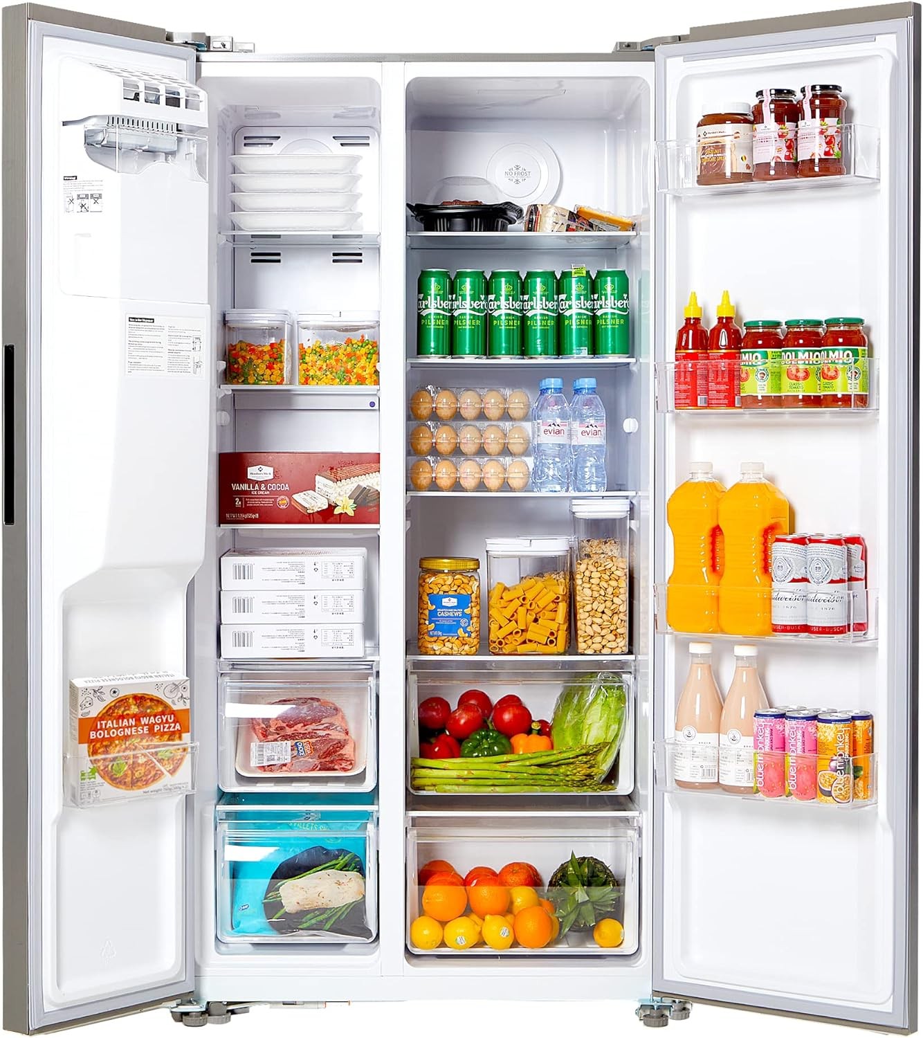 NUTRIFROST Side-by-Side Refrigerators with Ice Makers, 18.1 Cubic Feet No Frost Freestanding Freezer Fridge, 2 Door Full Size Refrigerator for Kitchen/Office/Commercial, Stainless Steel Grey