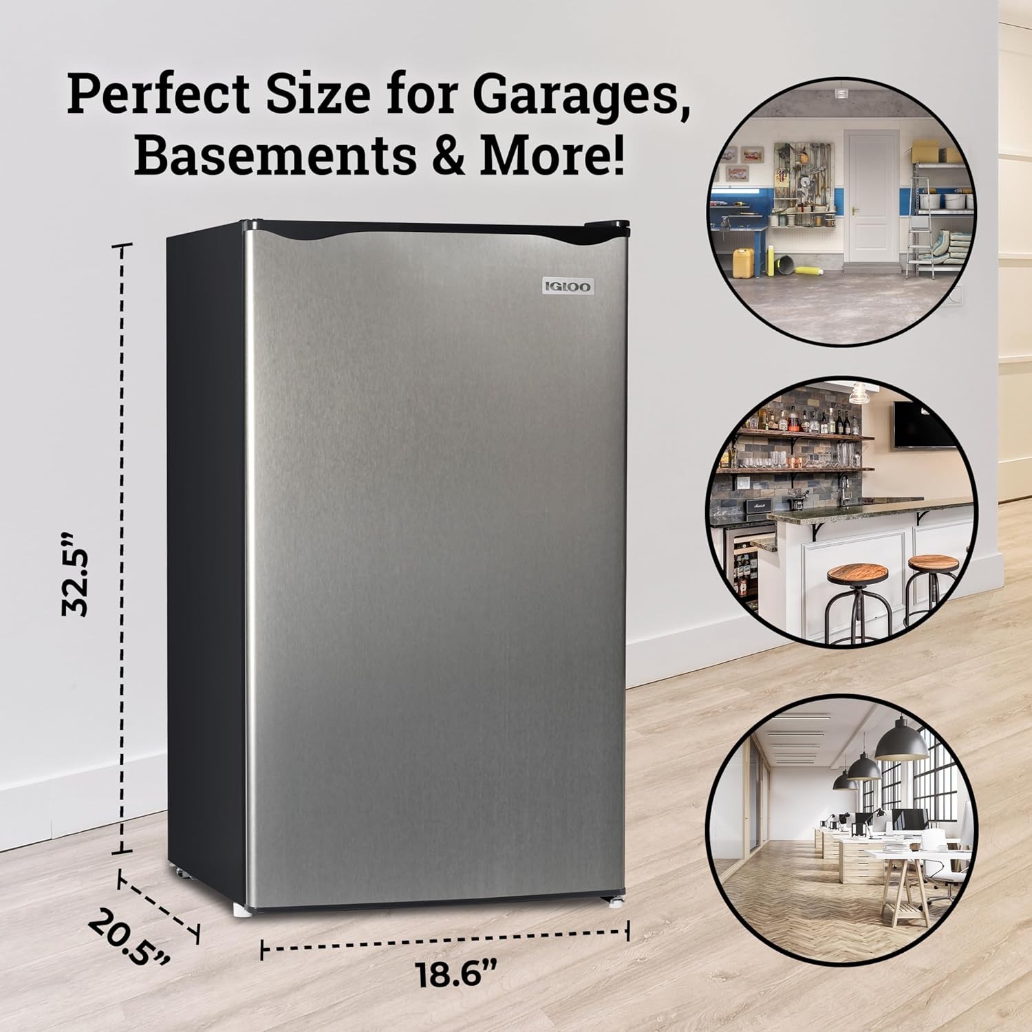 Igloo IRF32PL6A 3.2 Cu.Ft. Single Door Compact Refrigerator with Freezer, Slide Out Glass Shelf, Perfect for Homes, Offices, Dorms, Platinum
