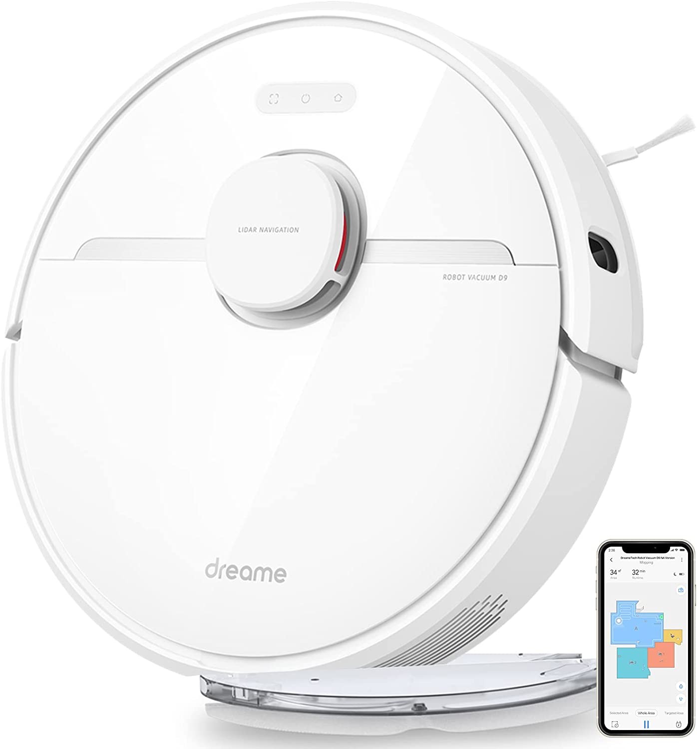 Dreametech D9 Robot Vacuum and Mop Combo, 2 in 1 Vacuum Cleaner with Lidar Navigation, 3000Pa Strong Suction Power, 150min Runtime, Compatible with Alexa, Smart Mapping for Carpet, Hard Floor