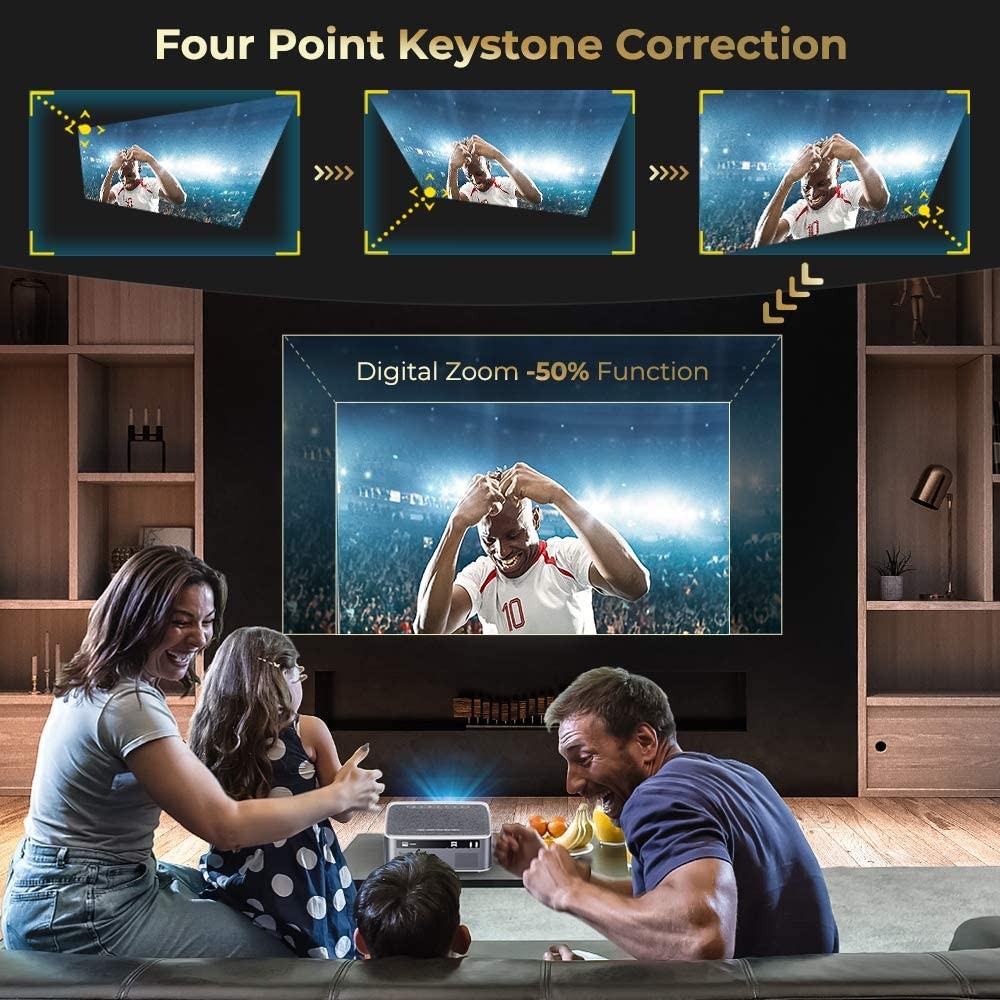 DBPOWER Native 1080P WiFi Projector, Upgrade 9500L Full HD Outdoor Movie Projector, Support 4D Keystone Correction, Zoom, PPT, 300" Portable Mini Video Projector Compatible w/Phone/Laptop/DVD/TV