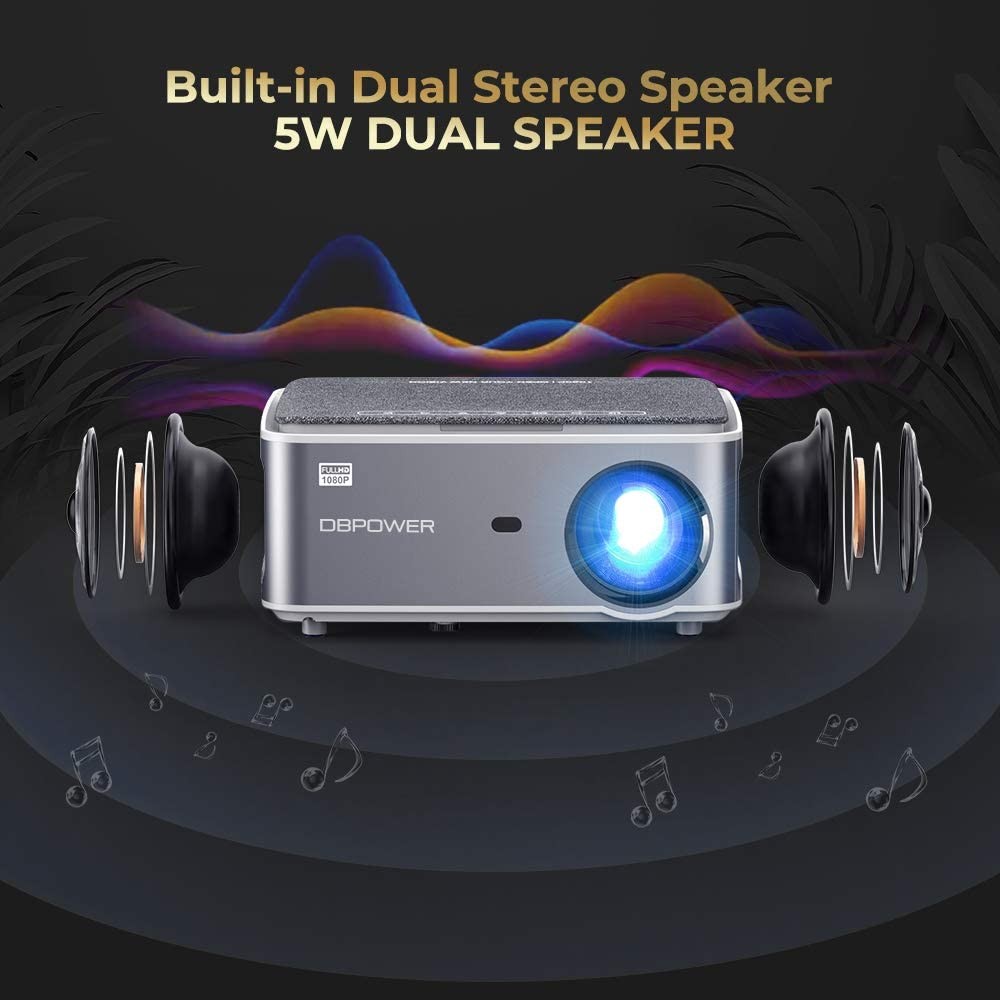 DBPOWER Native 1080P WiFi Projector, Upgrade 9500L Full HD Outdoor Movie Projector, Support 4D Keystone Correction, Zoom, PPT, 300" Portable Mini Video Projector Compatible w/Phone/Laptop/DVD/TV