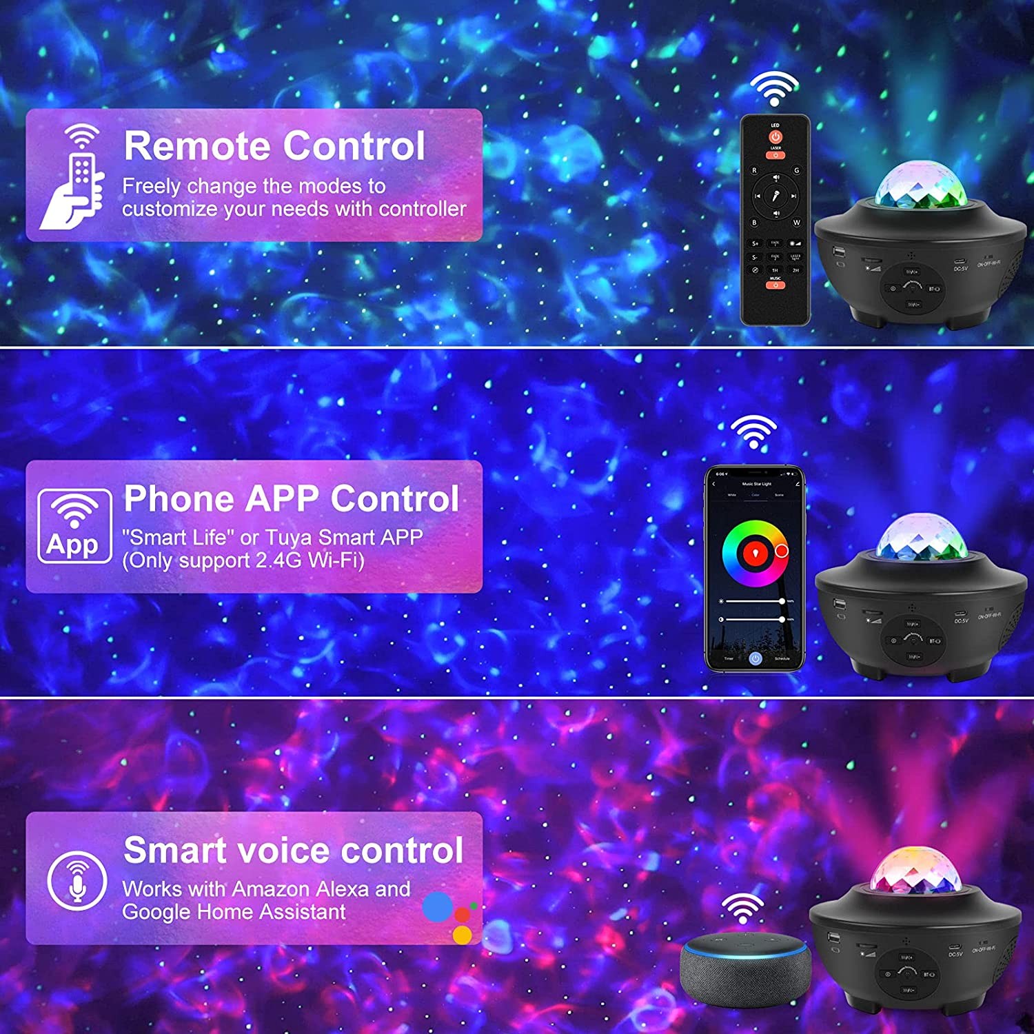 Galaxy Projector Star Projector with Bluetooth/Music Speaker/Voice Control/Timer,Work with Alexa & Google Assistant,Starry Night Light Projector for Kids Adults Bedroom/Decoration/Christmas/Party
