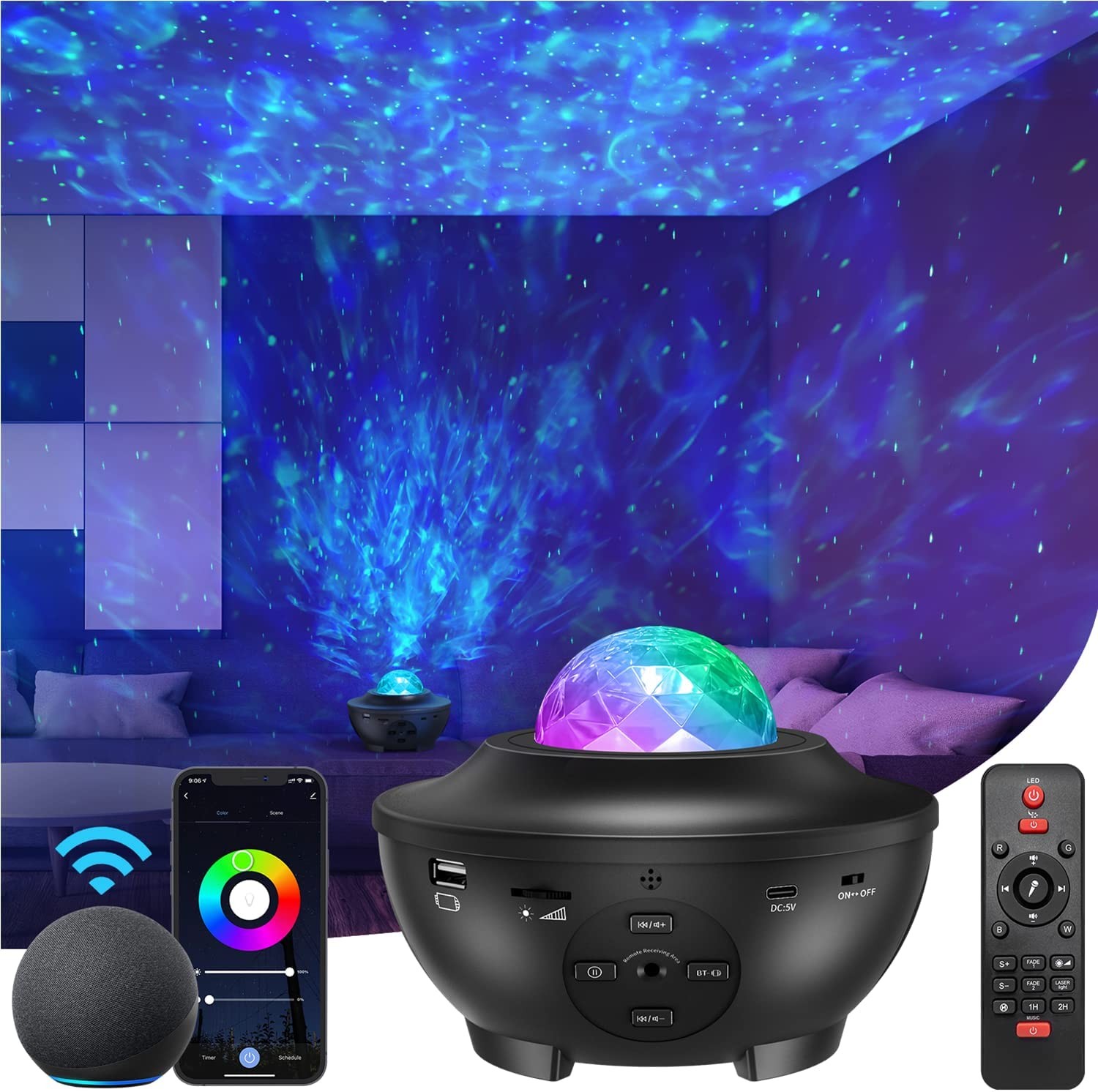 Galaxy Projector Star Projector with Bluetooth/Music Speaker/Voice Control/Timer,Work with Alexa & Google Assistant,Starry Night Light Projector for Kids Adults Bedroom/Decoration/Christmas/Party