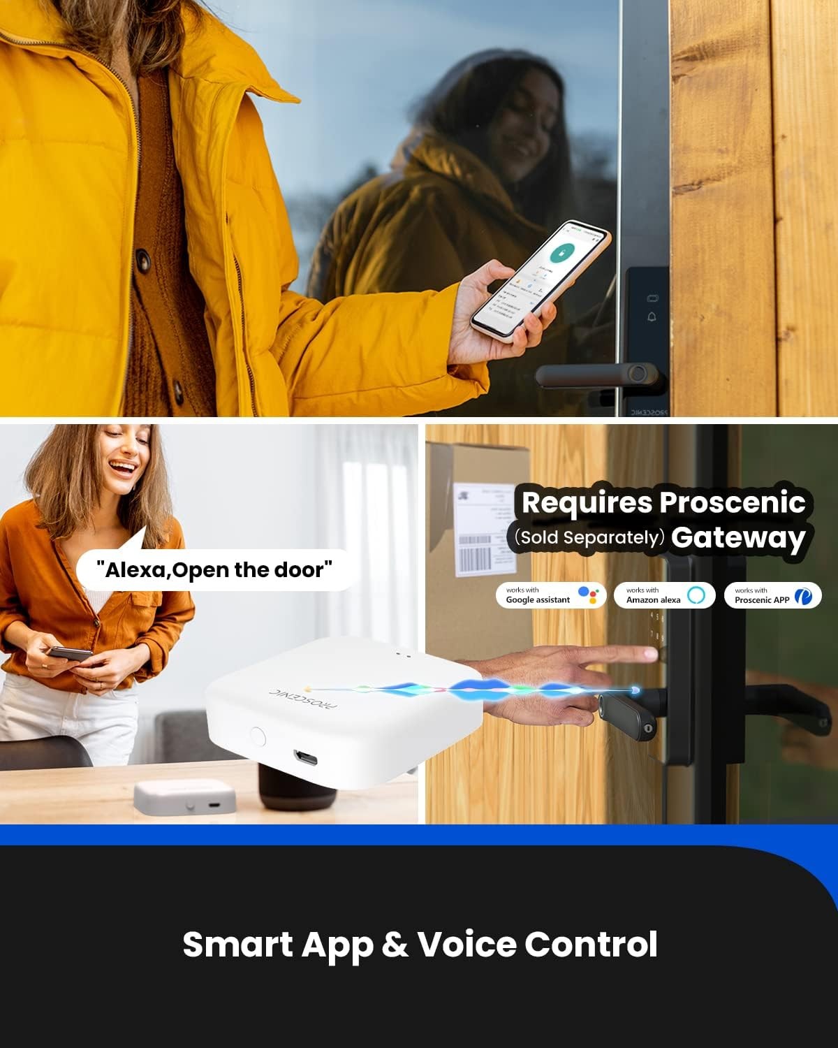 Smart Door Lock, Proscenic Keyless Entry Door Lock with Handle, Fingerprint Door Locks Support WiFi & Bluetooth, Touchscreen Electronic Door Locks with Keypads for Front Door,Bedroom,Home,Hotel,Airbnb