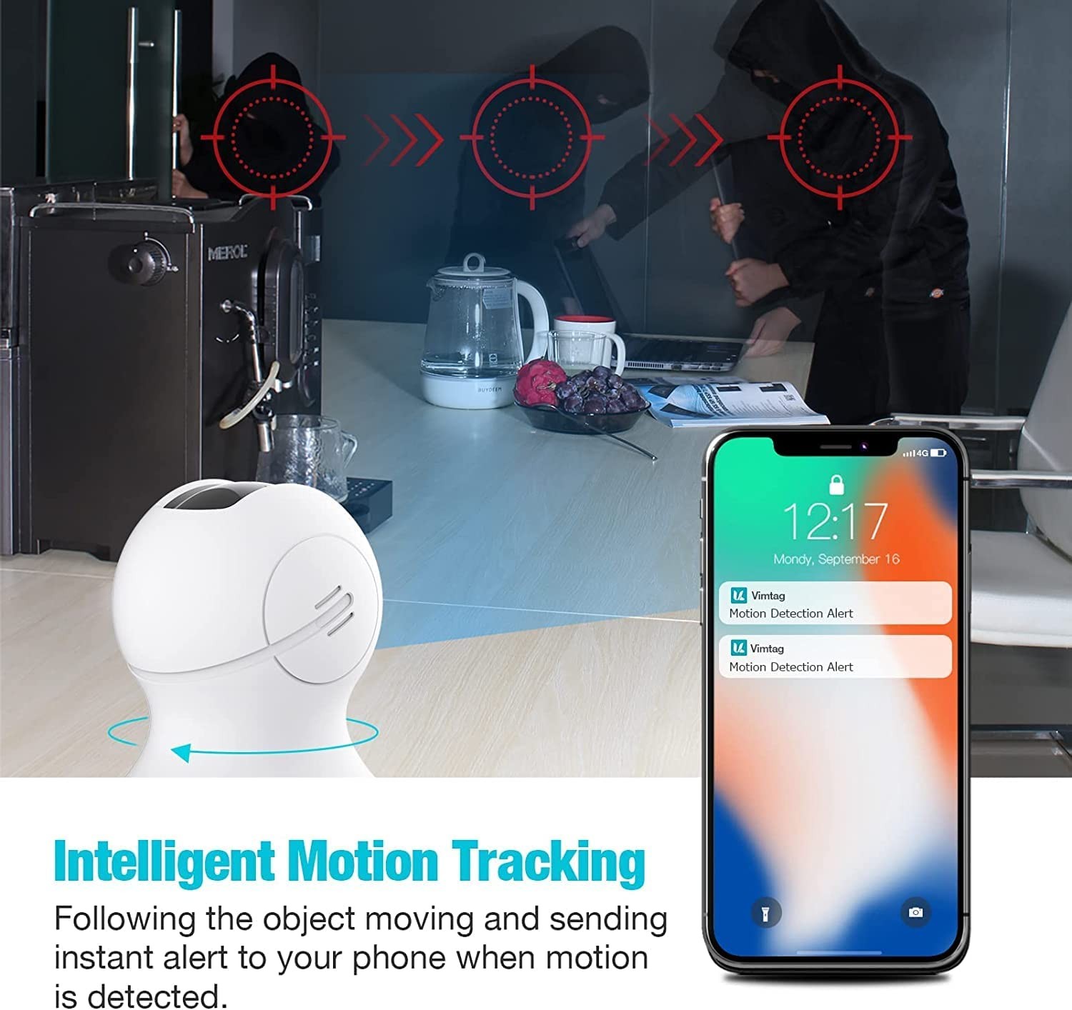 Pet Camera, Vimtag Indoor Camera with 1080P Night Vision, Moving& Sound Detection for Baby/Dog Monitor, Two Way Talk, Cloud/Local Storage, Live Video, WiFi Connect, Works with Alexa for Home