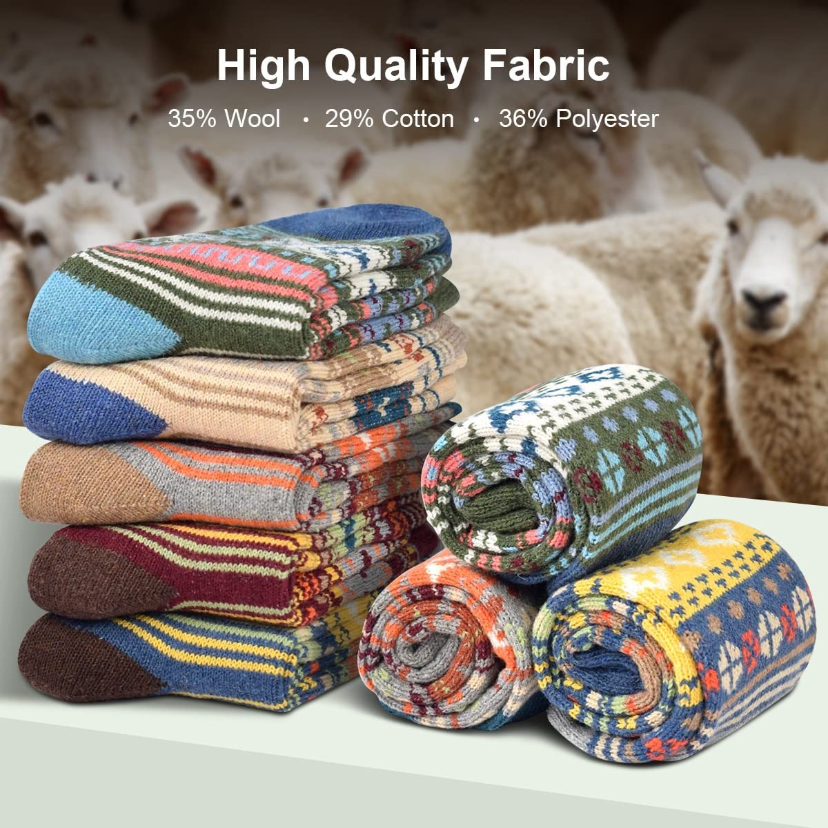 Women Winter Socks 5 Pairs Christmas Gift Free Size Warm Soft Wool Socks for Women Casual Crew Socks