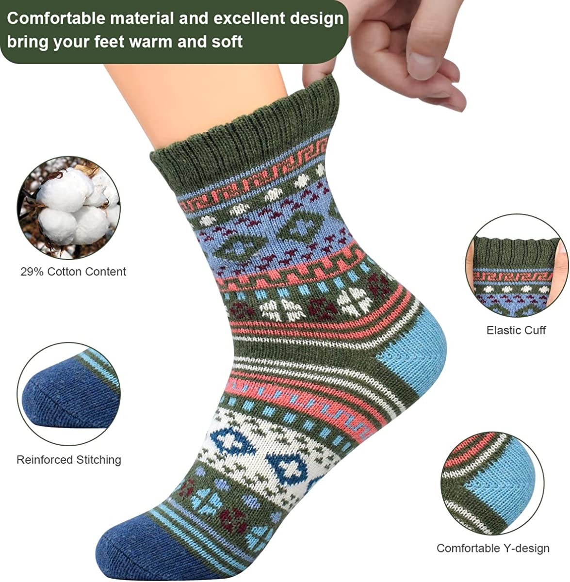 Women Winter Socks 5 Pairs Christmas Gift Free Size Warm Soft Wool Socks for Women Casual Crew Socks