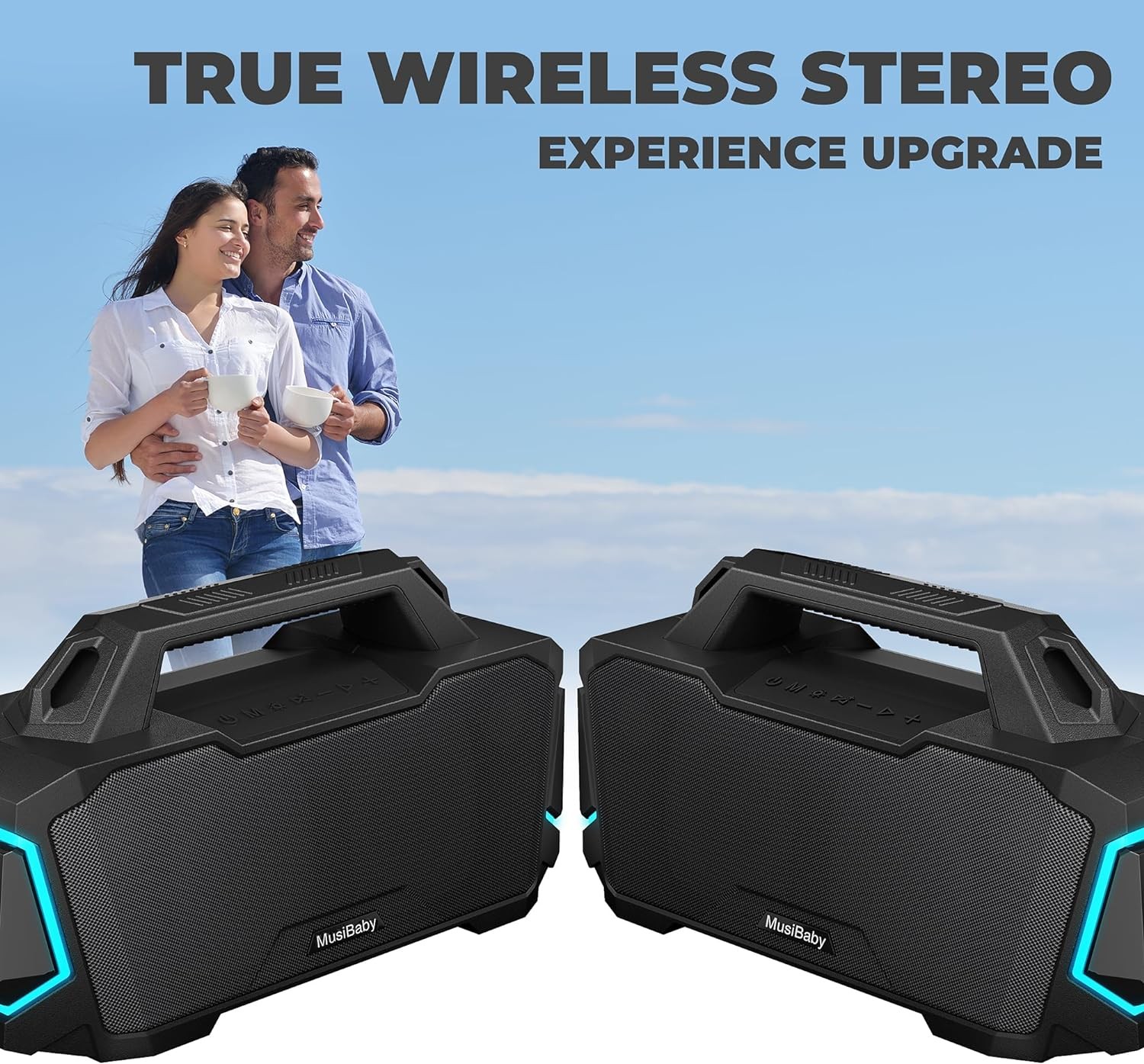 Bluetooth Speaker,MusiBaby Speaker,80W Portable Speaker,Speakers Bluetooth Wireless,Outdoor Speakers with Stereo Sound,20H Play,IPX6 Waterproof Speaker with Power Bank,Large for Party,Camping,Beach