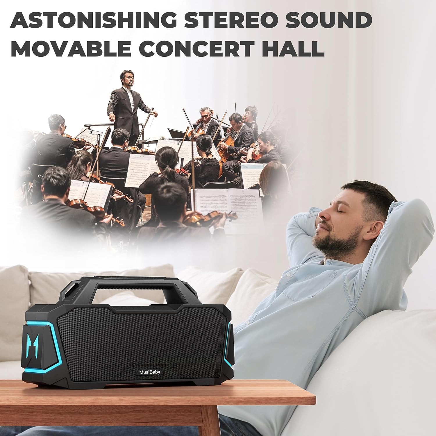 Bluetooth Speaker,MusiBaby Speaker,80W Portable Speaker,Speakers Bluetooth Wireless,Outdoor Speakers with Stereo Sound,20H Play,IPX6 Waterproof Speaker with Power Bank,Large for Party,Camping,Beach