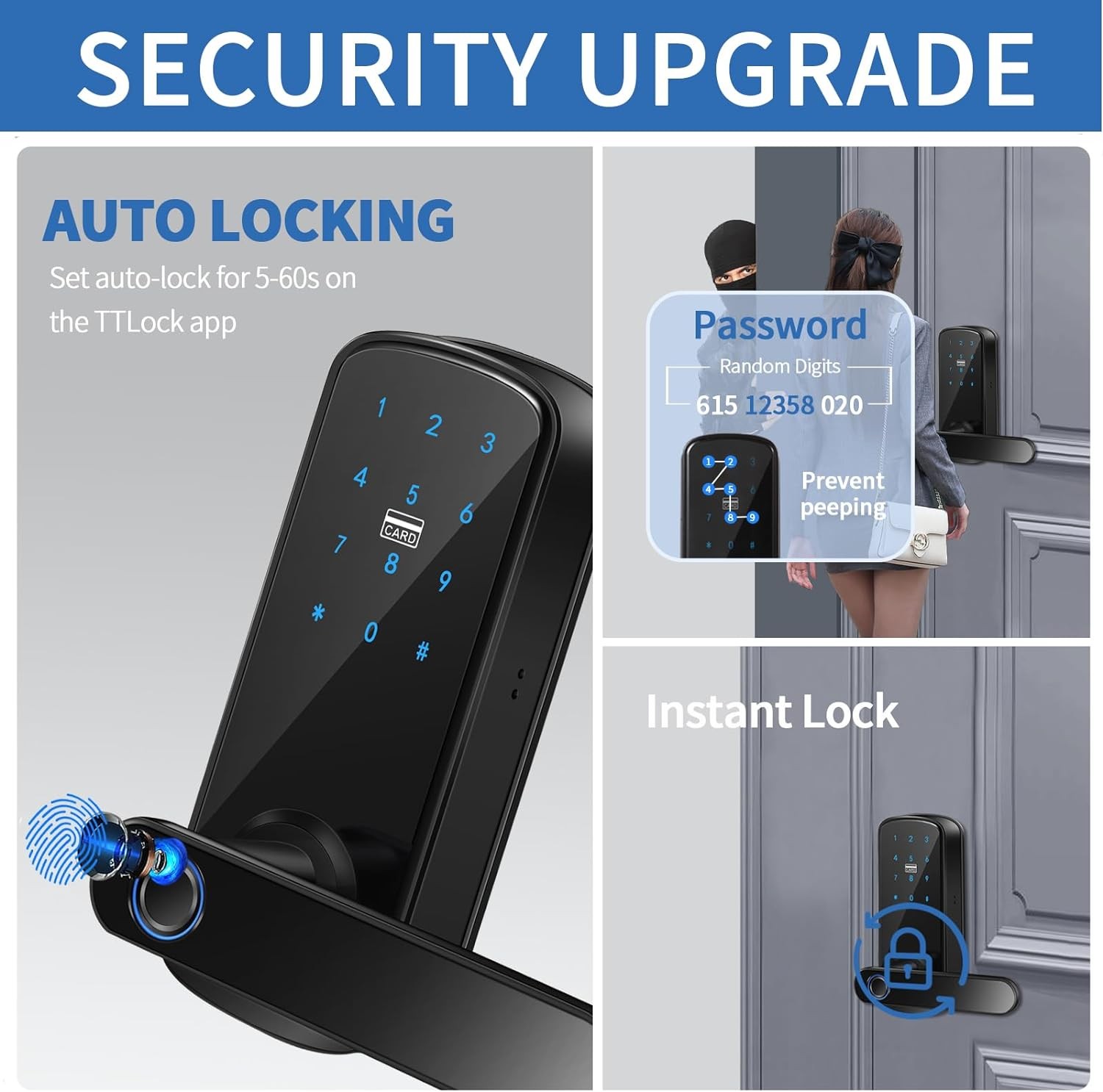 Smart Fingerprint Door Lock,HyBaiS Smartlock Keyless Front Door,Keypad Lock with Handle,Door Lock Code,Digital IC Card Lock,WiFi & APP Control Lock,Biometric Door Lock for Hotel Apartment Rental